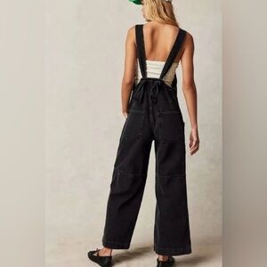 Free People Field of Flowers wide leg overalls. Black. Medium. Gently worn